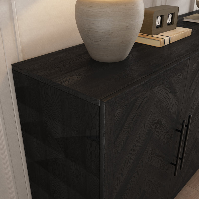 70.8" Black Buffet Cabinet With Storage,Wood Sideboard Large Console Table With 4 Doors, Long Tv Stand