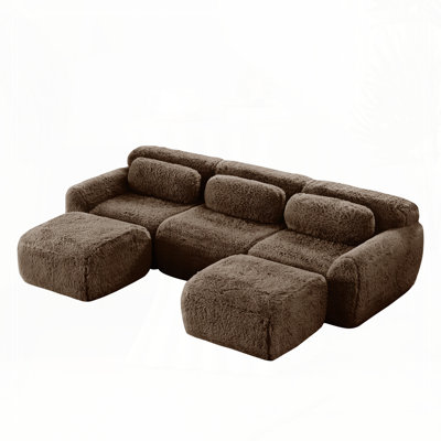 U-shaped Boneless Sofa 32D High Density Sponge Bottom Anti-Slip Design With Chaise Free Combination Full-compression