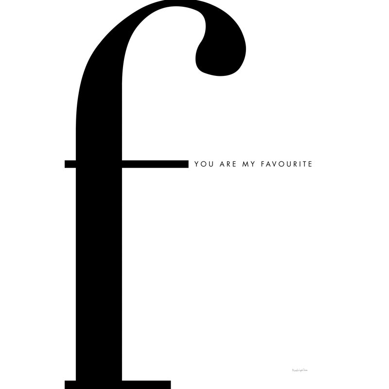F Is For Favorite On White by Mercedes Lopez Charro - No Frame Print on Canvas, 30cm H x 20cm W x 3.8cm D