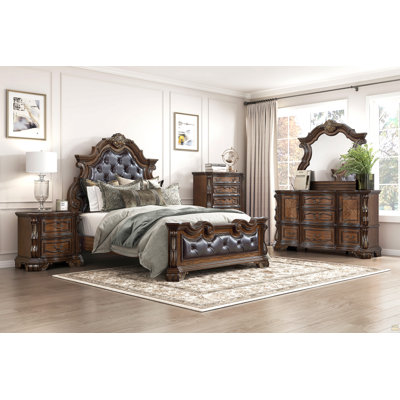 Grand lit capitonné tête de lit complexe orné de détails décoratifs de meubles de chambre à coucher 1pc