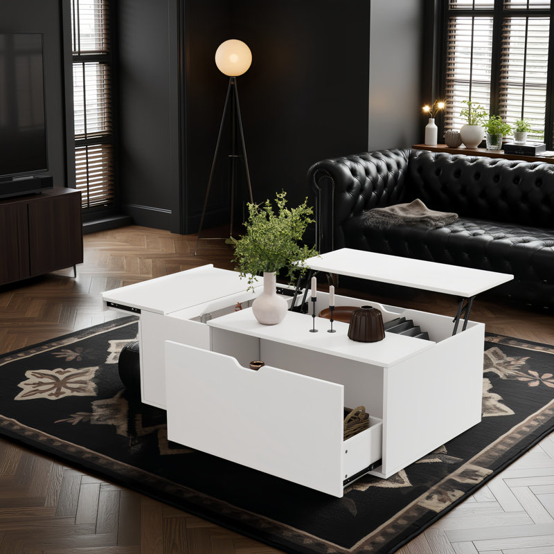 Lift Top Extendable Block Coffee Table with Storage