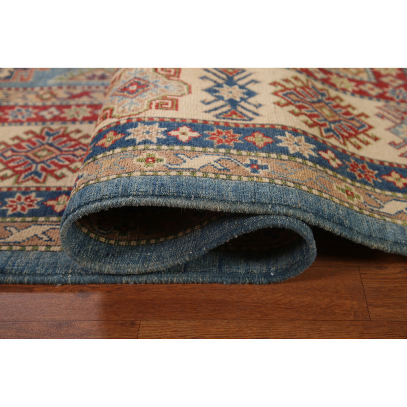Tapis oriental géométrique bleu Kazak 9