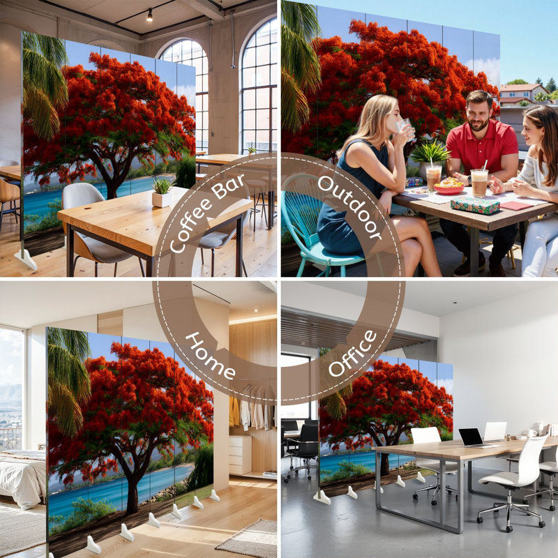 Cloison pliante 6 panneaux paravent Royal Flamboyant Sea Poinciana