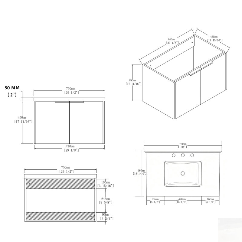 Meuble-lavabo flottant avec porte à fermeture douce, comptoir en marbre de culture et contreplaqué, Gris délavé, 30"