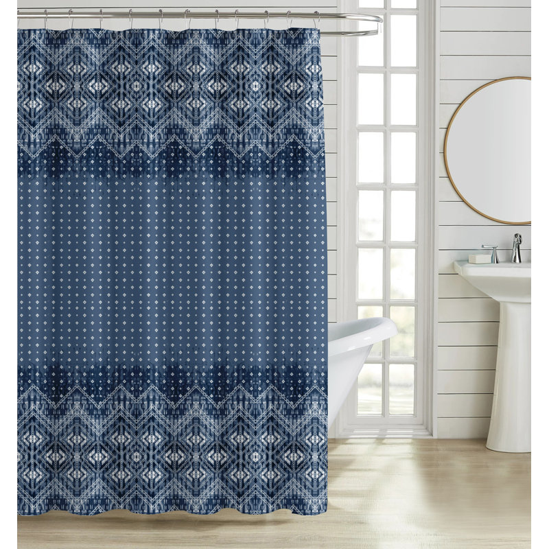 Ensemble de 13 rideaux de douche luxueux, Bleu géométrique 3