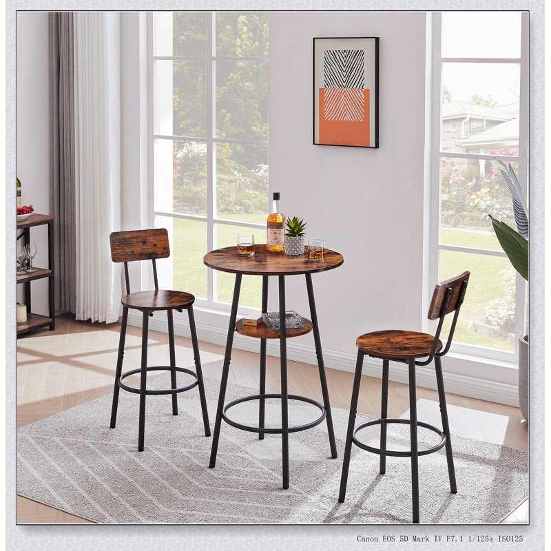 Ensemble de tabourets de bar ronds avec tablettes, tabouret avec dossier brun rustique