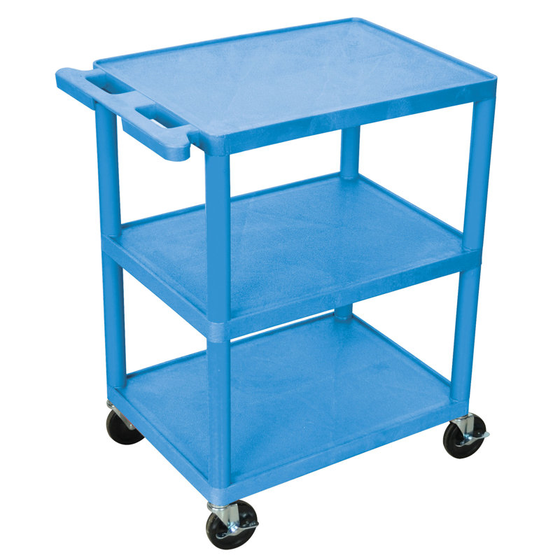 Blue Three-Shelf Utility Cart with Ergonomic Handle