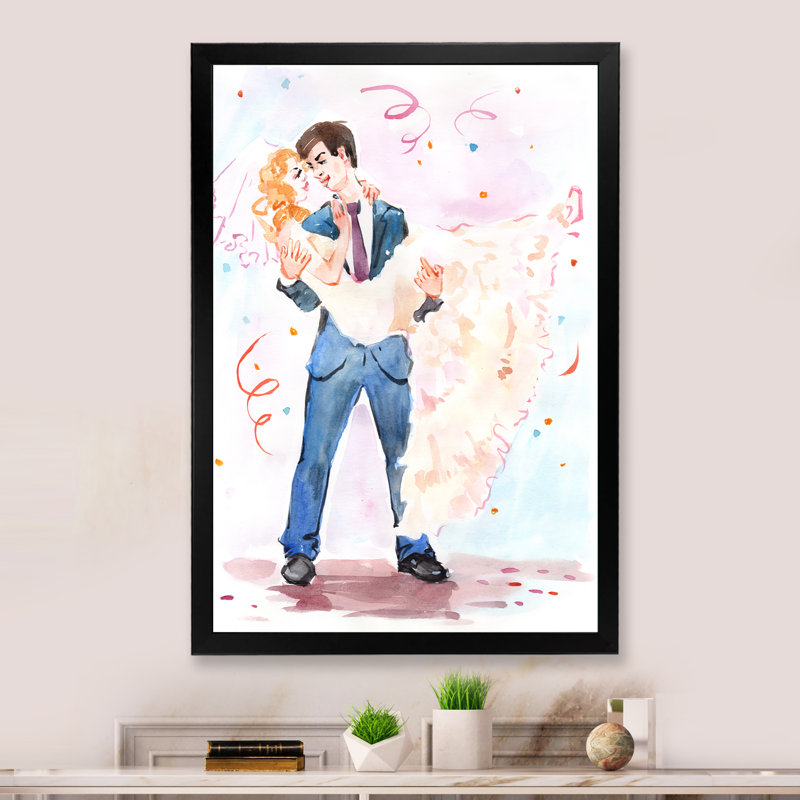 Love Love Couple - Décoration murale sur toile glam, Impression noire sur toile encadrée, H 20 po x l 12 po x P 1 po