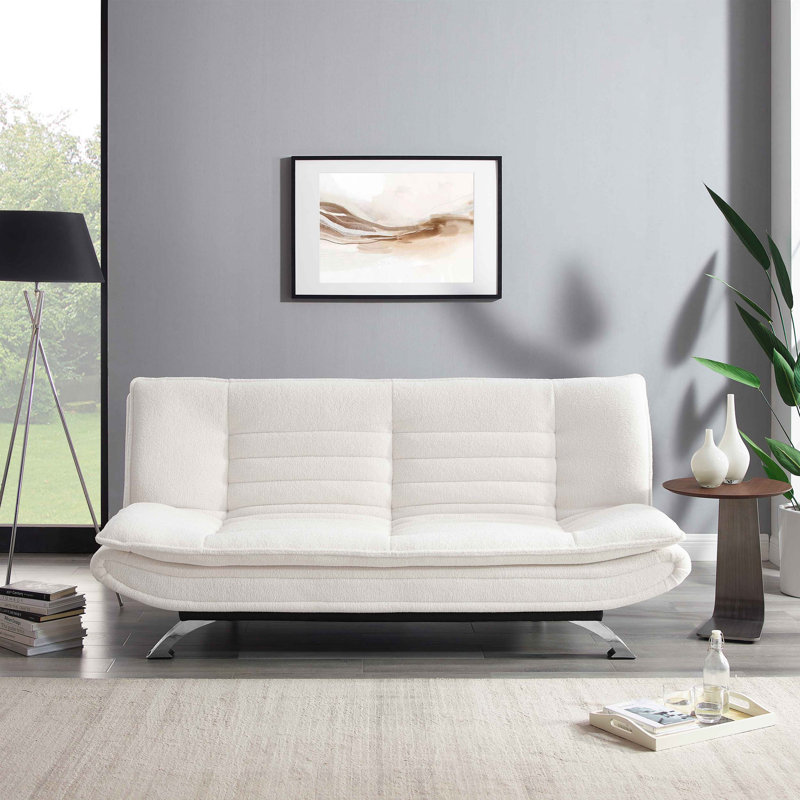 Bridglal 196.1Cm Wide Tight Back Convertible Sofa, White Wool