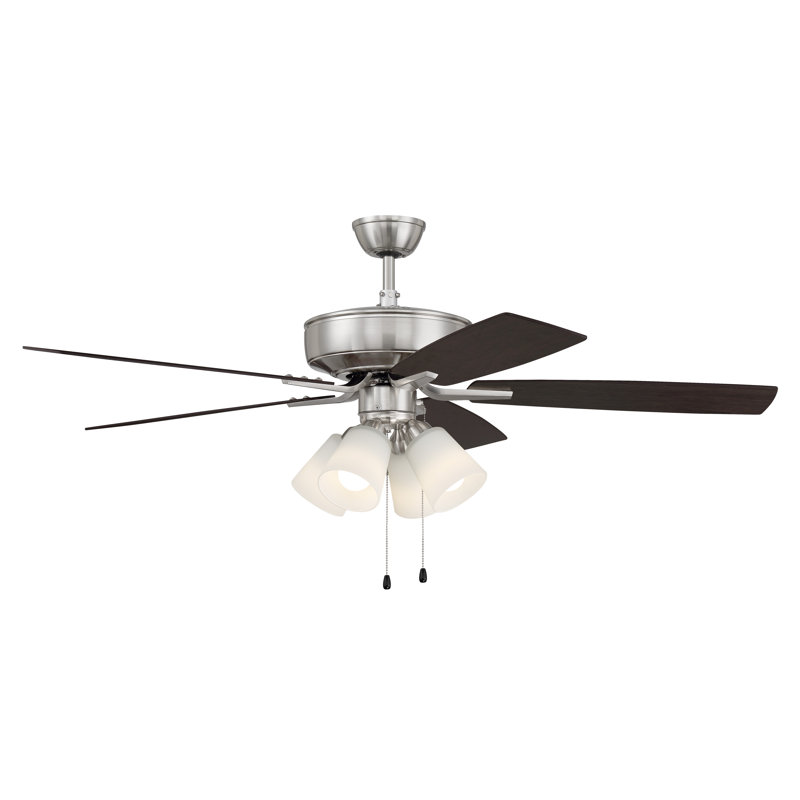 52'' Ceiling Fan with LED Lights, Brushed Polished Nickel/Walnut