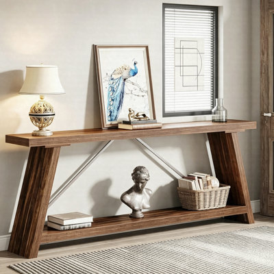 70.9" Industrial Console Table, Extra Long Sofa Table Behind Couch, 2-Tier Entryway Hallway Table