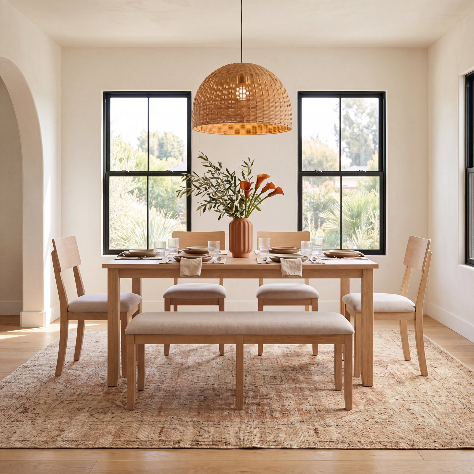 Entwistle Acacia Dining Table Set, Graywash