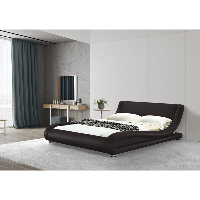 Albricus Upholstered Sleigh Bed, California King, Dark Brown