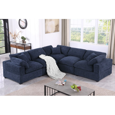 Upholstered L-shaped Chenille Fabric Couch W/deep Seat, Wide Armrest by Latitude Run