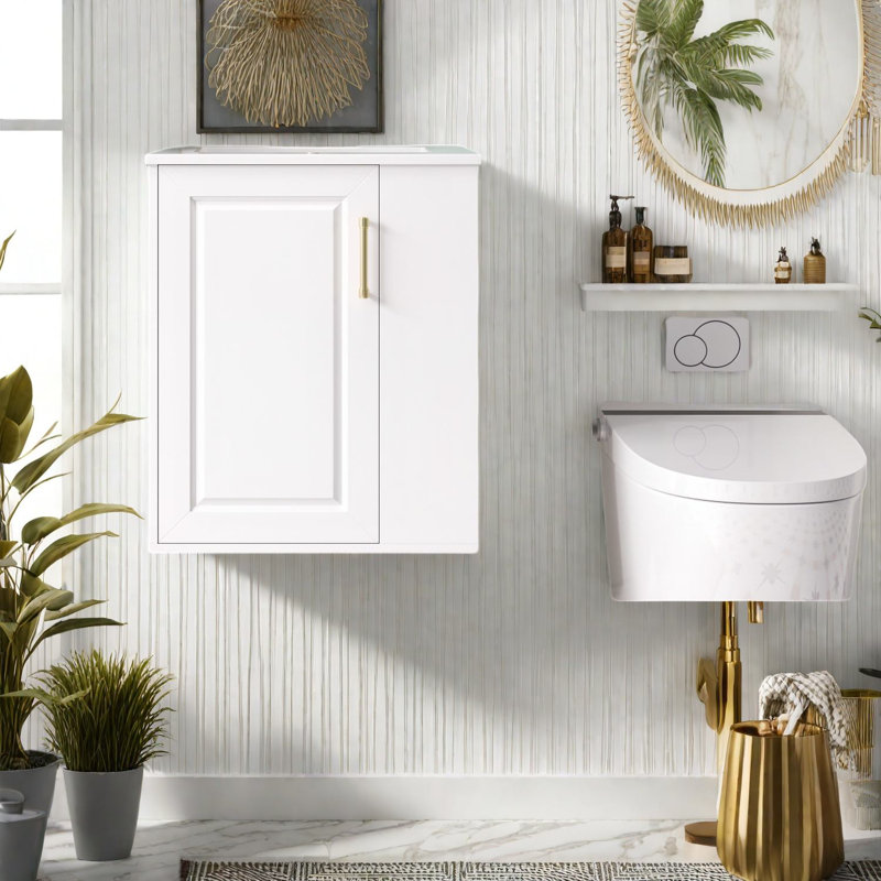 Meuble-lavabo moderne peu encombrant avec armoire en bois massif et lavabo en céramique