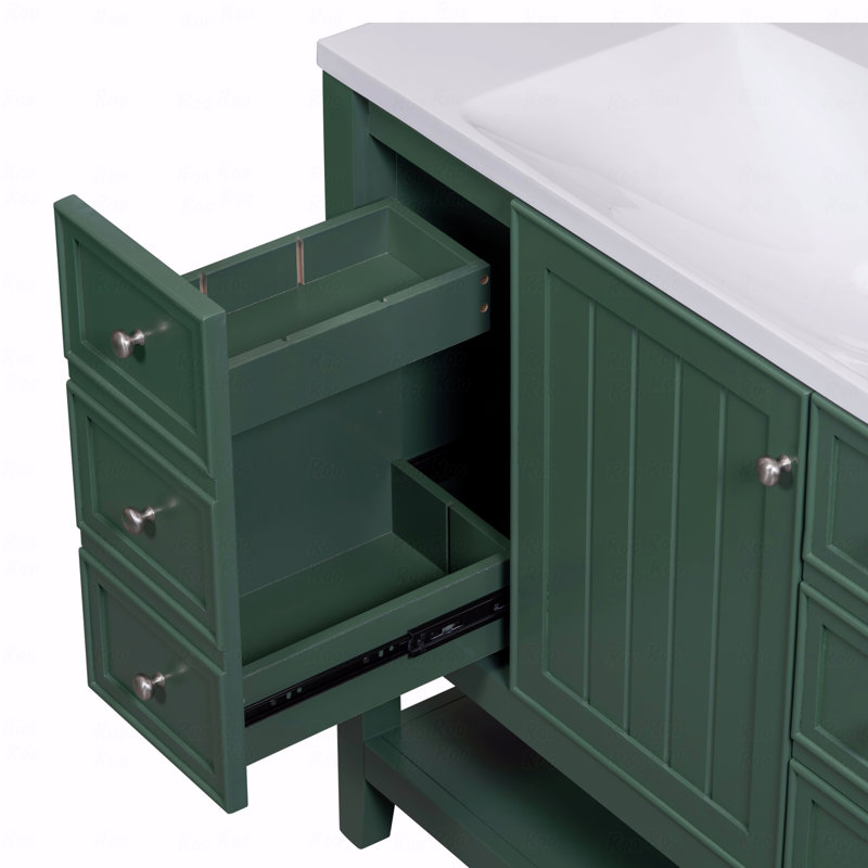 Meuble-lavabo 36 po avec lavabo, une armoire et trois tiroirs, panneau de bois massif et panneau de fibres à densité moyenne