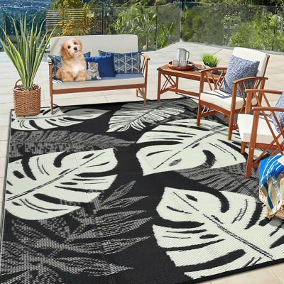 Tapis d'extérieur imperméable et réversible 9 x 18 pi, tapis de patio en paille de plastique durable, résistant aux rayons UV et aux marques, facile à nettoyer, idéal pour la cour, la terrasse, le camping-car, le camping, le porche, la plage - gris foncé