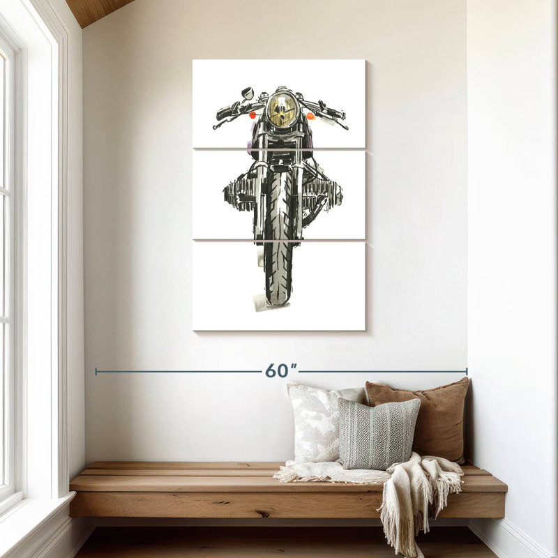 Motos Mehar dans l'encre II, H 45 po x l 28 po