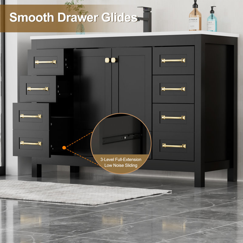 Ensemble de meuble-lavabo simple 48 po avec lavabo, robinet, tablette d'armoire de salle de bain moderne avec tiroirs et portes