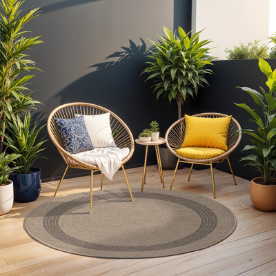 Stockett RoundBoho Jute-Look Beige Brown Area Rug