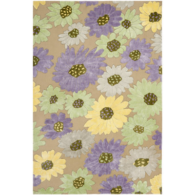 Tapis floral en laine et viscose touffeté à la main Iliomar