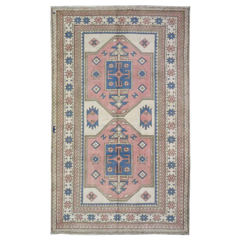Tapis unique rose, bleu et ivoire 5 pi 9 po x 9 pi 6 po Sultanhani