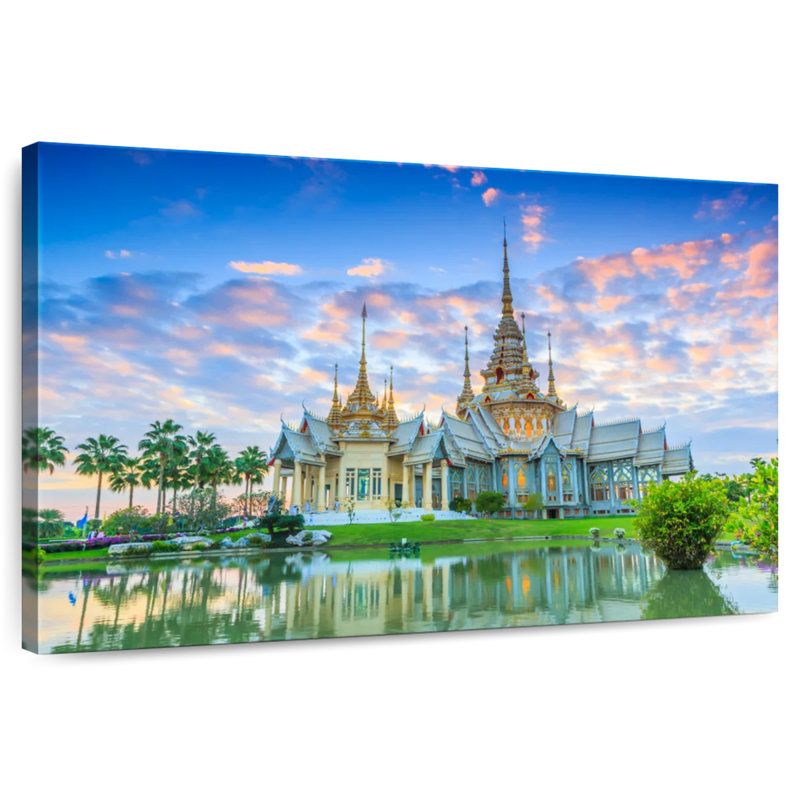 Adella, coucher de soleil au temple Mahawiharn, H 8 po x l 12 po