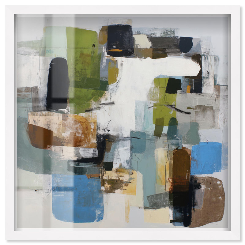"Tectonic Plates I Shadowbox Print", art mural moderne par Art Remedy, cadre blanc, 25 x 25, H 25 po x l 25 po, Cadre blanc