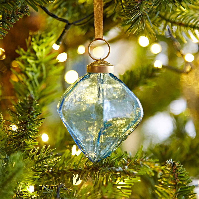 Coloured Recycled Glass Diamond Bauble, Blue