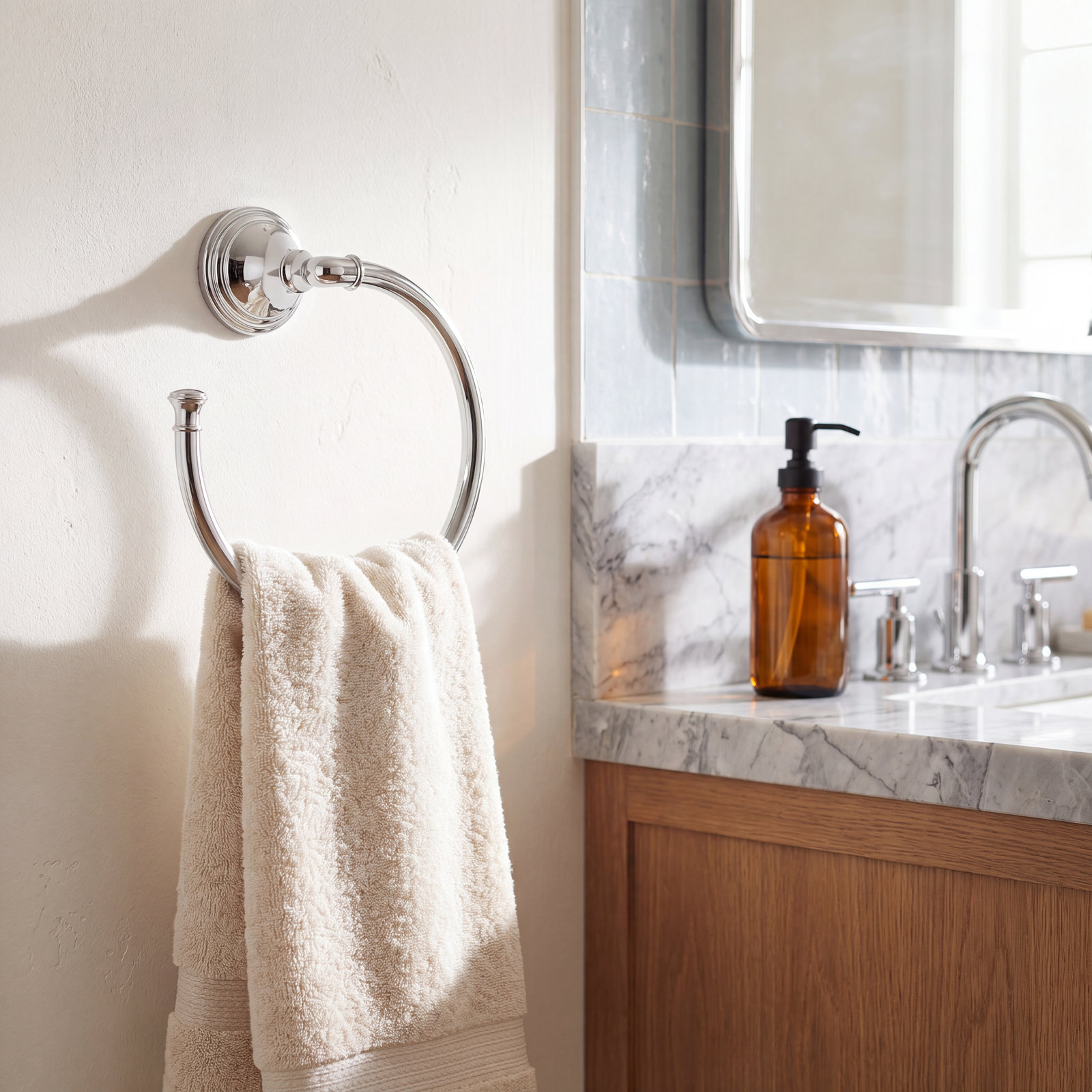 Devonshire Wall-Mounted Towel Ring, Polished Chrome