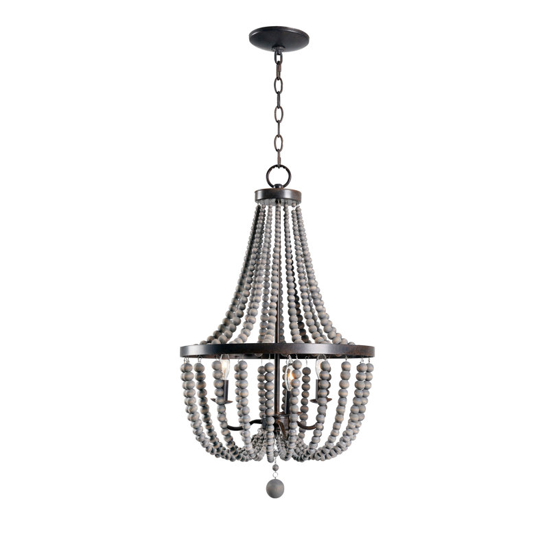 Dumas 3-Light Wood Bead Chandelier - Gray, Golden Bronze/Washed Gray