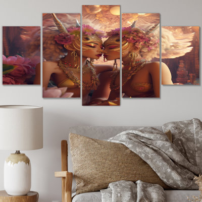 Goddess Kissing Divine Love II - Couple, reproduction d'art sur toile - 5 panneaux