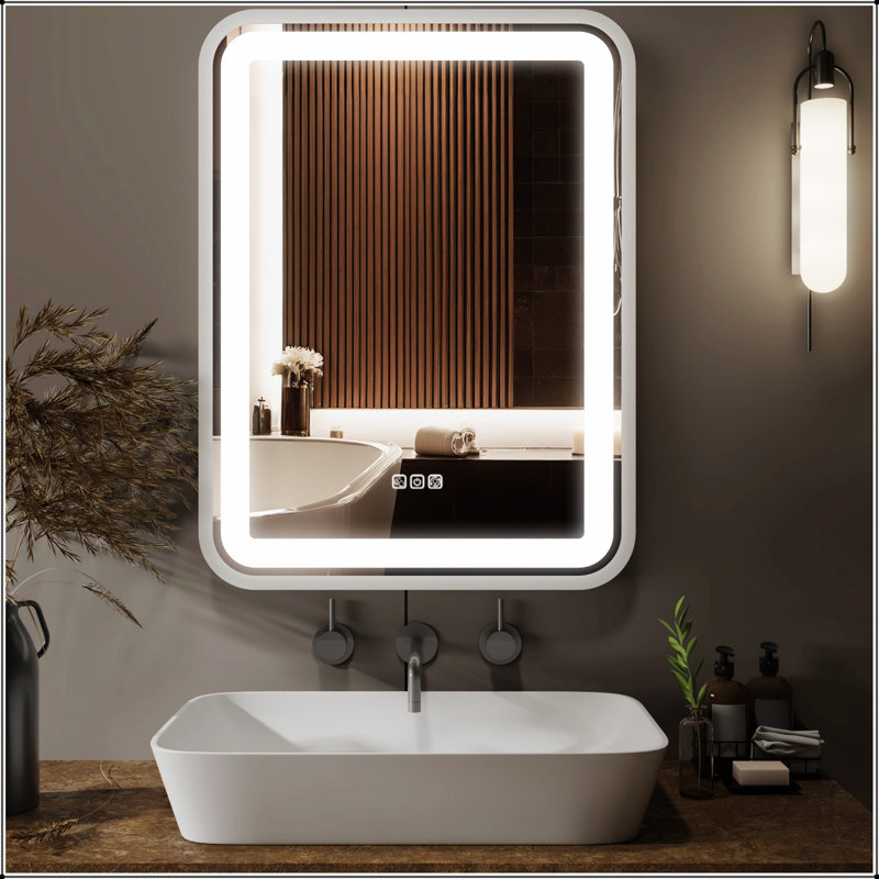 Miroir de salle de bain pour salle de bain avec lumière pour cadre intelligent DEL 36 x 28 Miroir de maquillage pour dessus d'évier à intensité variable 3 couleurs avec fonction de mémoire anti-buée verticale et horizontale
