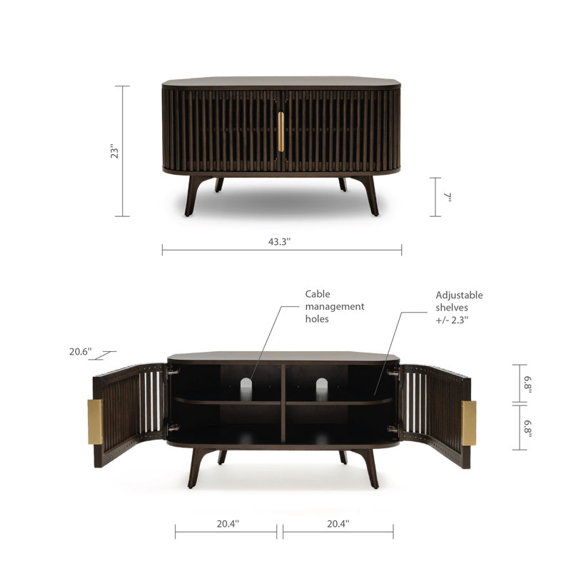 George Oliver Klever Wooden Corner TV Stand | Media Console TV Cabinet with Mid-Century Accents