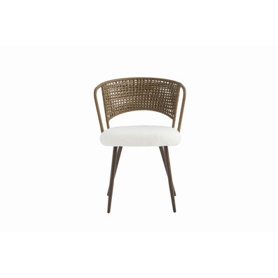 Wicker dining chairs - 4-piece set - Farmhouse soft padded cane back kitchen chair with sponge cushion, wing-back dining chair with metal legs, suitable for home and kitchen