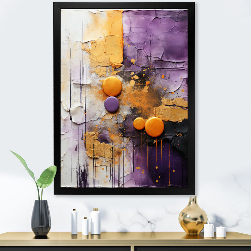 Or abstrait mauve fractal II sur toile, Cadre photo noir, H 32 po x l 16 po x P 1 po