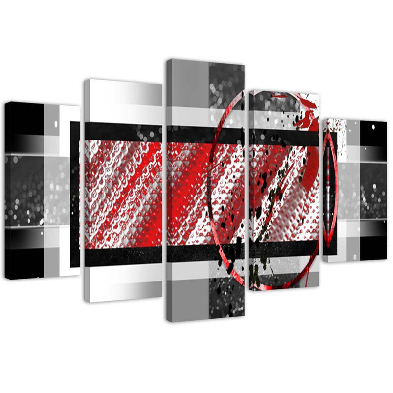 Red Geometric - 5 Piece No Frame Set on Canvas