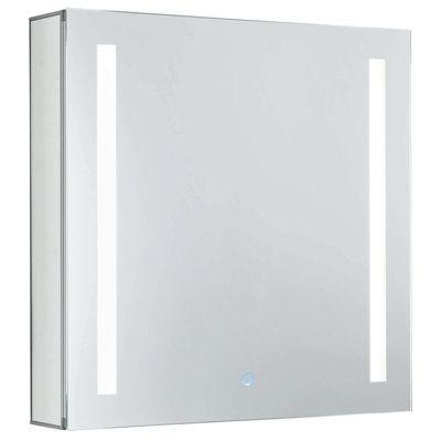 Armoire à pharmacie en aluminium FINE FIXTURES avec éclairage vertical à DEL, capteur tactile à intensité variable et tablettes réglables