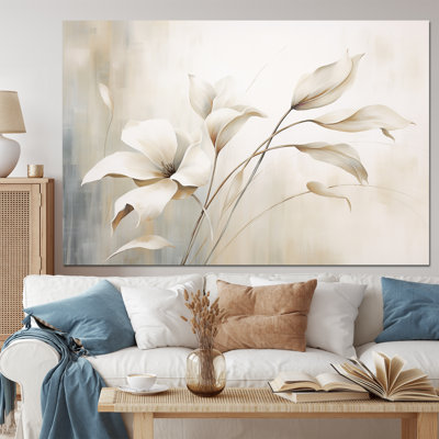 «White Botanical Elegance III - Abstract Botanicals», reproduction sur toile