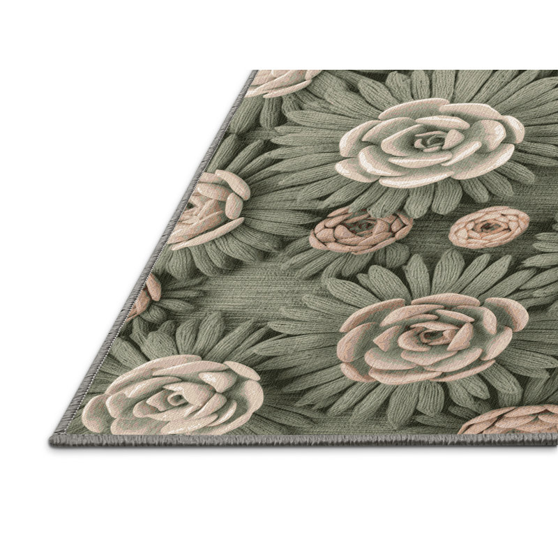 Machine Washable Botanical Brown Area Rug
