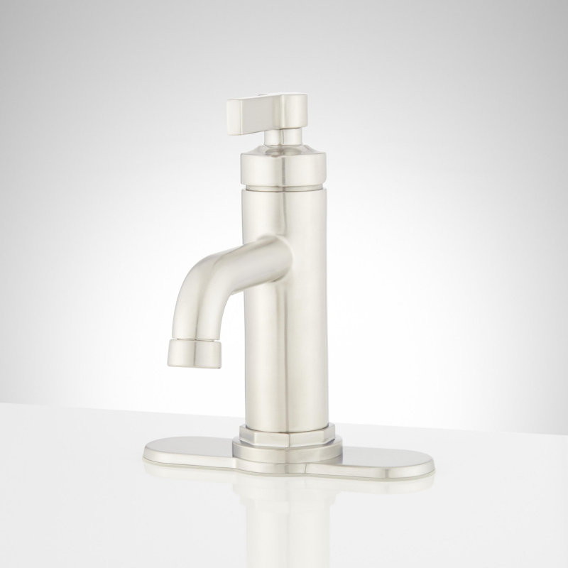 Greyfield 1.2 GPM Single Hole Bathroom Faucet with Metal Lever Handle and Pop-Up Drain Assembly, Brushed Nickel