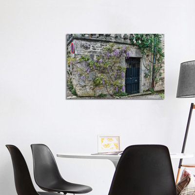 Wisteria Covered Stone Wall and Doorway, Cajarc, France 1 Piece Wrapped Canvas Wall Art