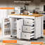 Îlot de cuisine 74,8 po avec table de salle à manger extensible, station de charge intégrée, tablettes réglables, 3 tiroirs, 2 portes, support à épices et roulettes-742875977