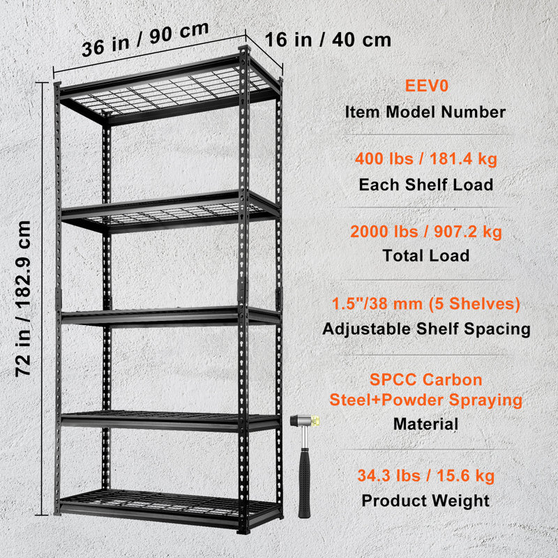 Mariany 60 " W Steel Adjustable Shelving Unit, 72" H x 36" W x 16" D