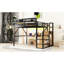 Grand lit mezzanine avec escalier, bureau, station de charge, rangement, métal, 400 lb, noir, lumières de chambre à coucher avec charge en métal et garde-robe, espace d'étude