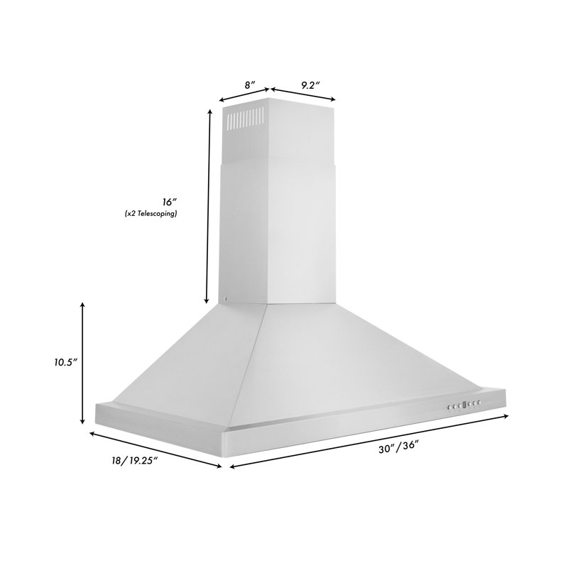 ZLINE 30" Convertible Wall Mount Range Hood with 2 Piece Charcoal Filters, LED lighting and Dishwasher-Safe Baffle Filters