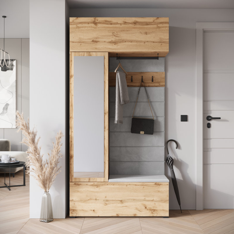 Hall Tree 115cm Wide with Shoe Storage, Brown/Grey