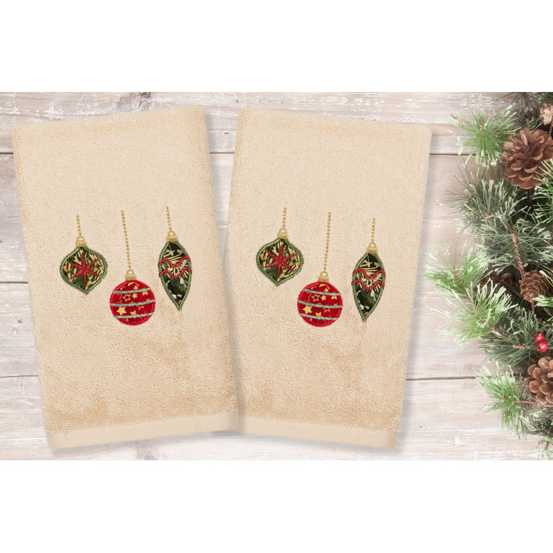 Ensemble de 2 serviettes en coton Christmas Hand Towels Christmas Ornaments, Sable