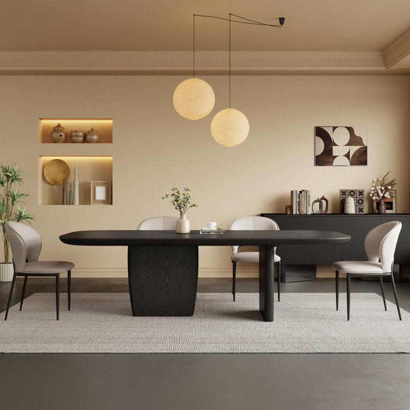78.74" Black Dining Table, Solid Wood for 6-10, Retangular Kitchen table with double Pedestal, Black