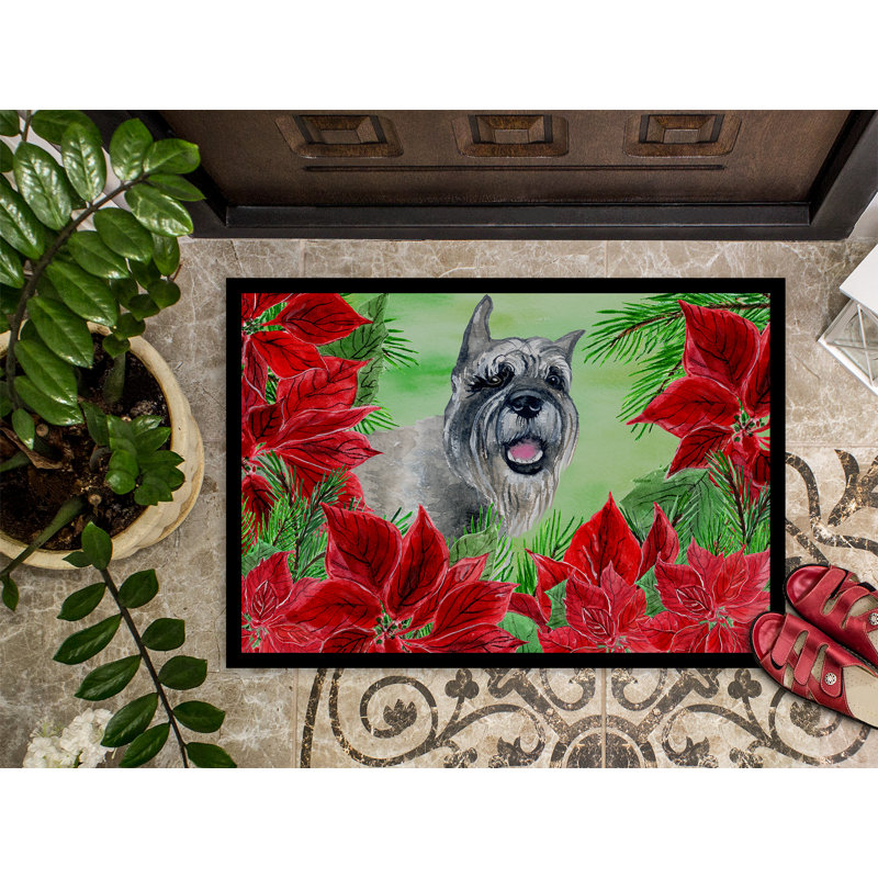 Schnauzer poinsettas 27 po x 18 po tapis de porte extérieur antidérapant, Rectangle 2 pi x 3 pi